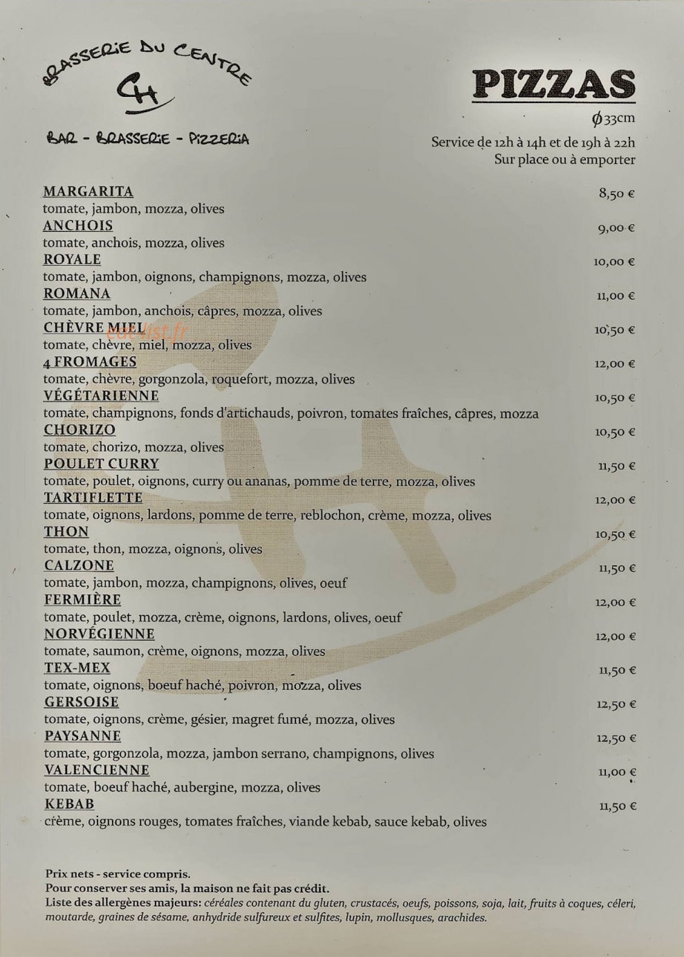 Brasserie Du Centre — carte page 1