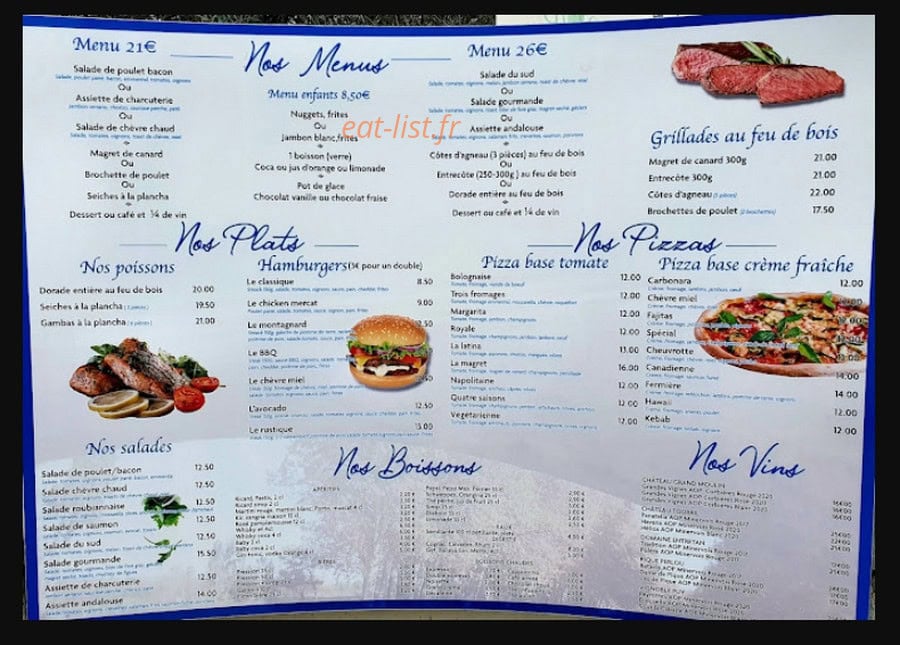 Carte et menu de La Grillade De Lou Mercat à Roubia — La carte