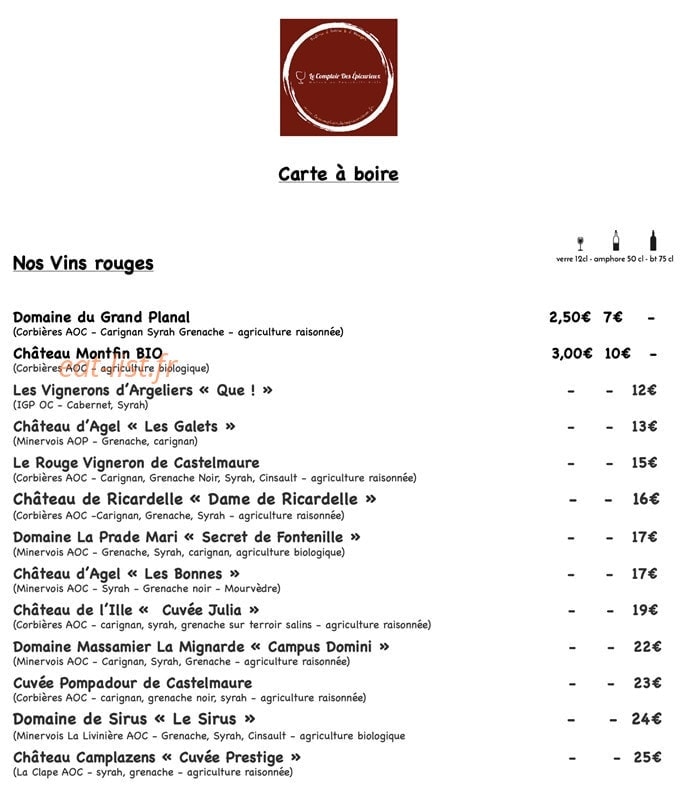 Le Comptoir des Epicurieux — carte page 2