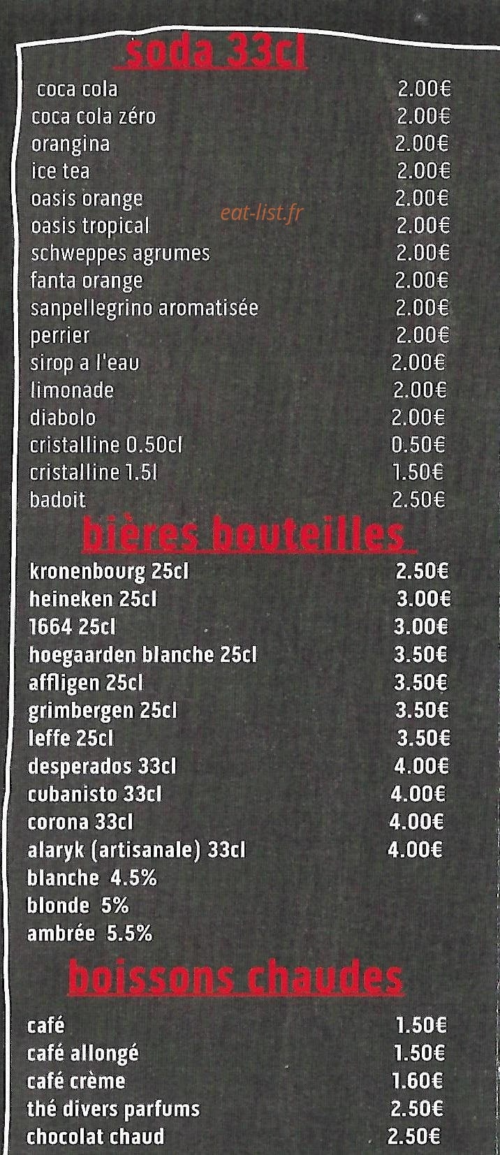 Carte et menu de Pizzeria du village à Thezan des Corbieres — Les sodas, bières et boissons chaudes