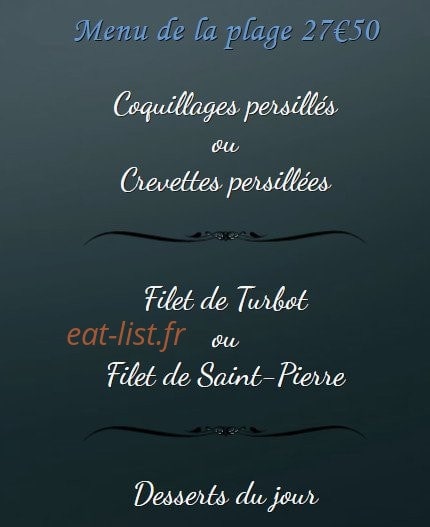 Carte et menu de hôtel restaurant du port à Port la Nouvelle — menu de la plage