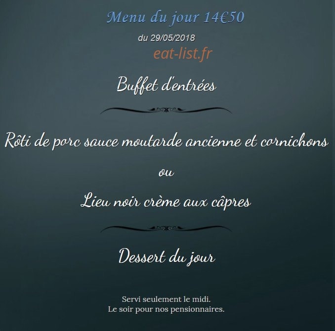 Carte et menu de hôtel restaurant du port à Port la Nouvelle — Menu du jour