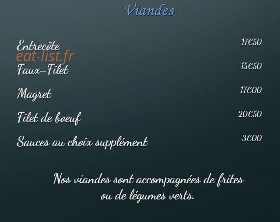Carte et menu de hôtel restaurant du port à Port la Nouvelle — les viandes