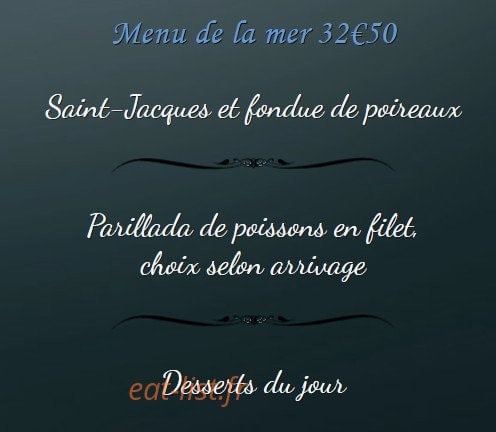 Carte et menu de hôtel restaurant du port à Port la Nouvelle — menu de la mer
