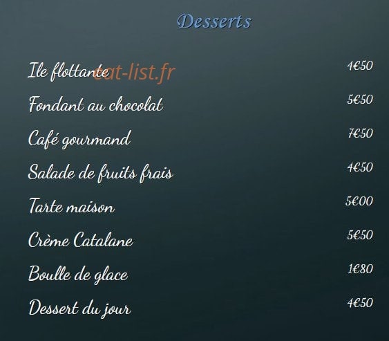 Carte et menu de hôtel restaurant du port à Port la Nouvelle — les desserts