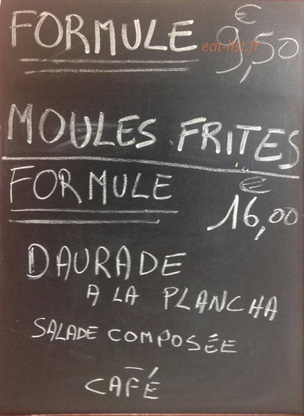 Carte et menu de Le Bar à Huîtres Moreno à Port la Nouvelle — Un exemple de formule du jour