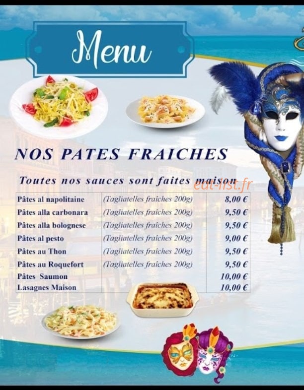 Carte et menu de Pizzéria Vénézia à Port la Nouvelle — Les pates