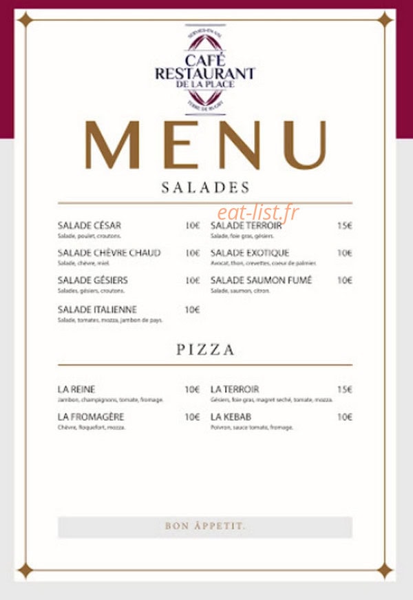 Café Restaurant de la place — carte page 1