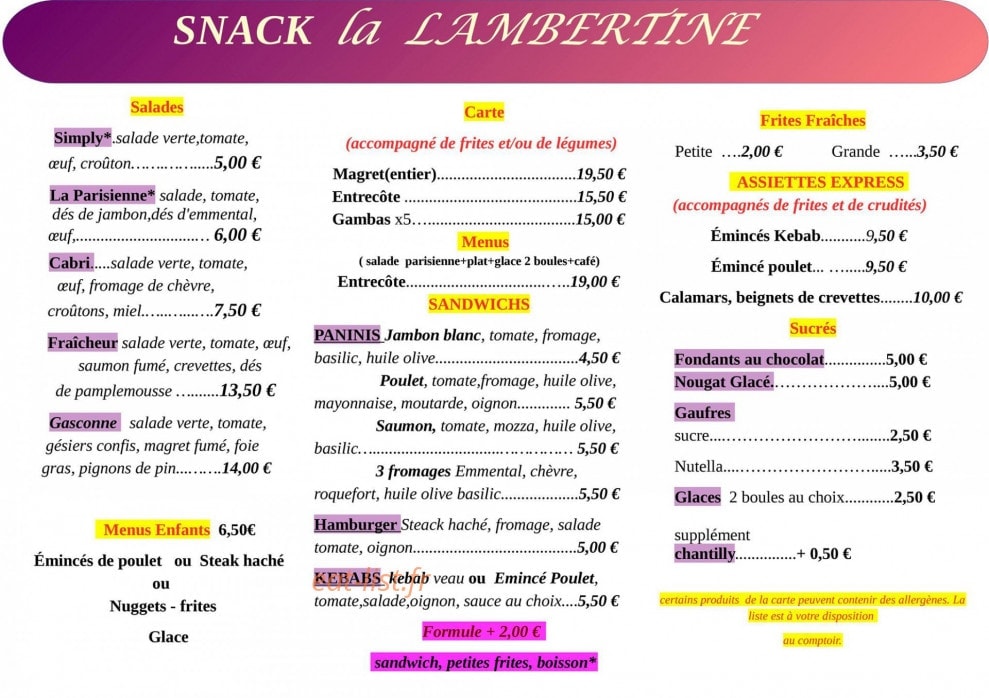 La Lambertine — carte page 1