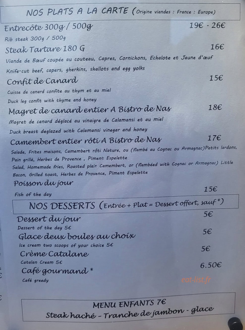 A Bistro De Nas — carte page 3