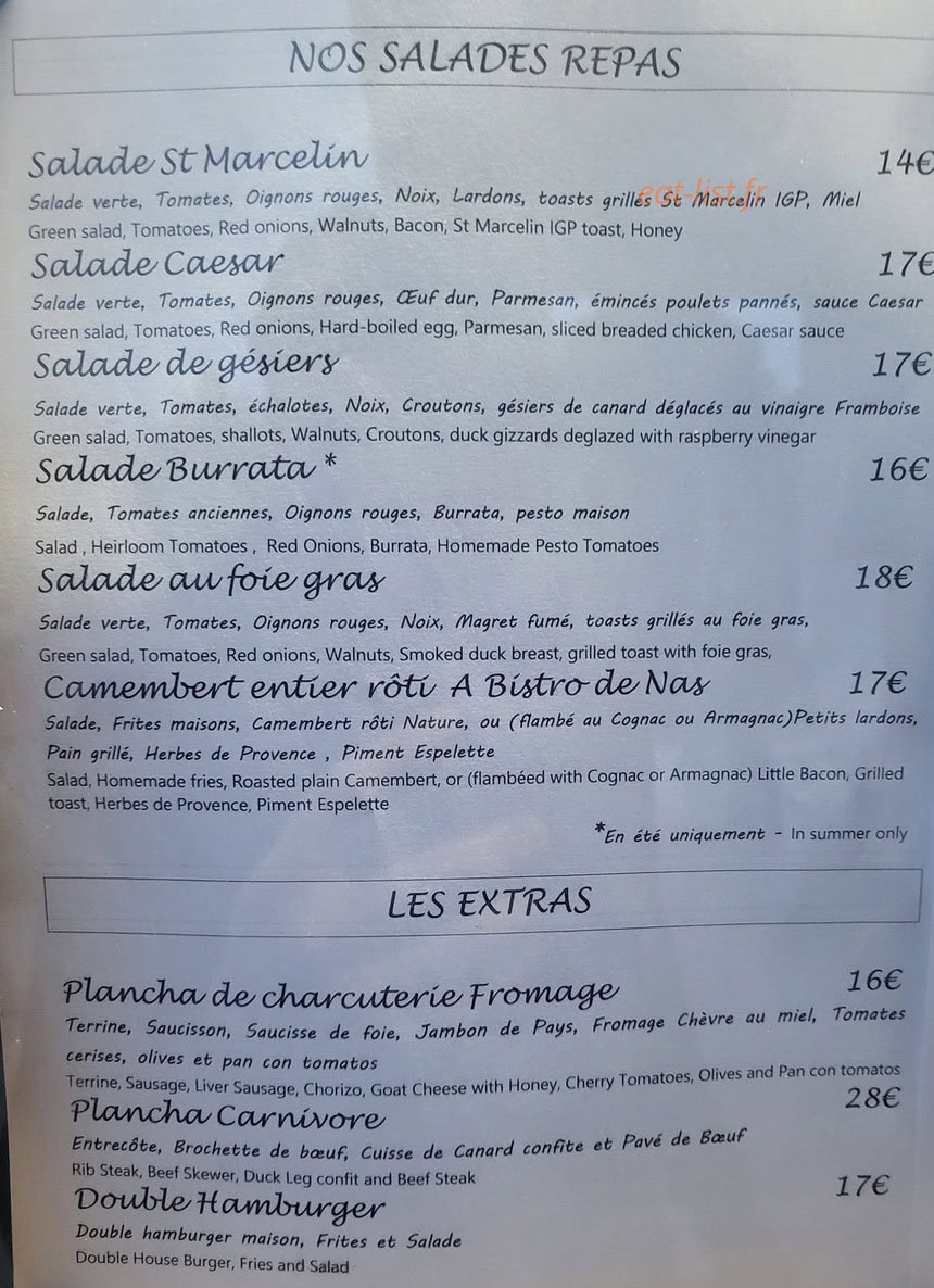 A Bistro De Nas — carte page 2