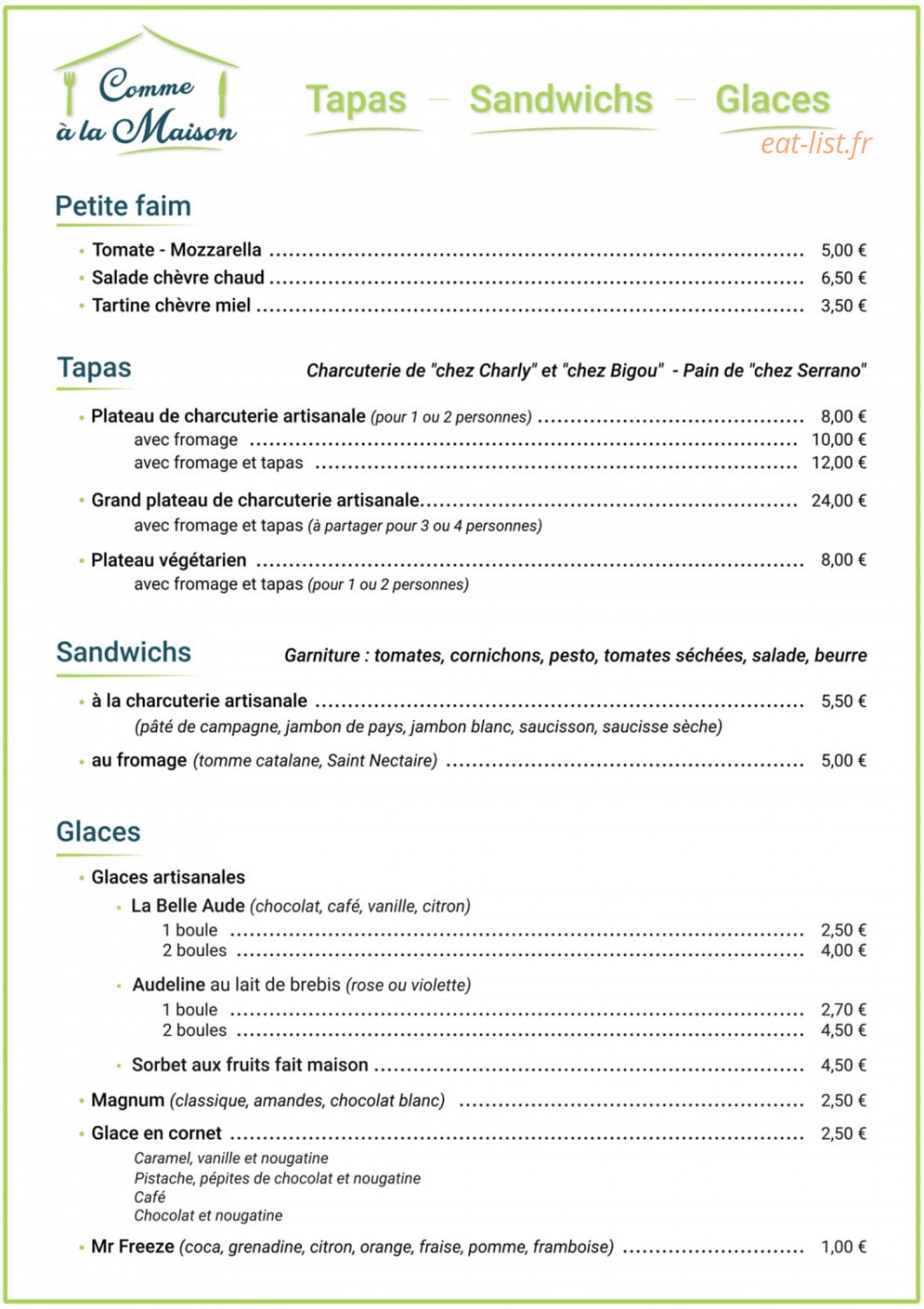 Comme À La Maison — carte page 1