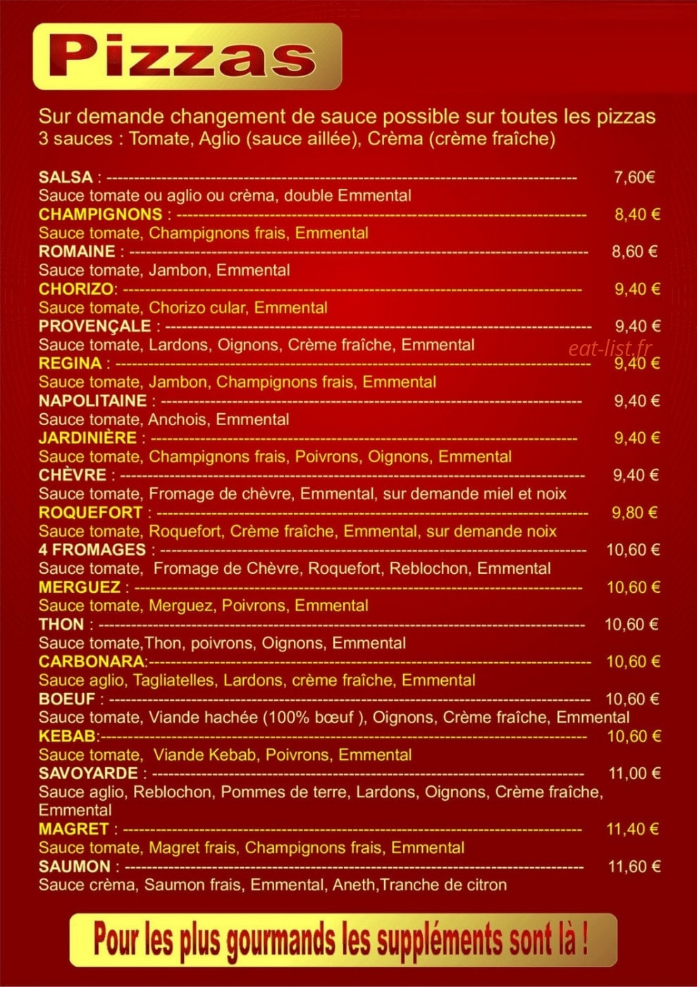 Pizzeria la 33 — carte page 1