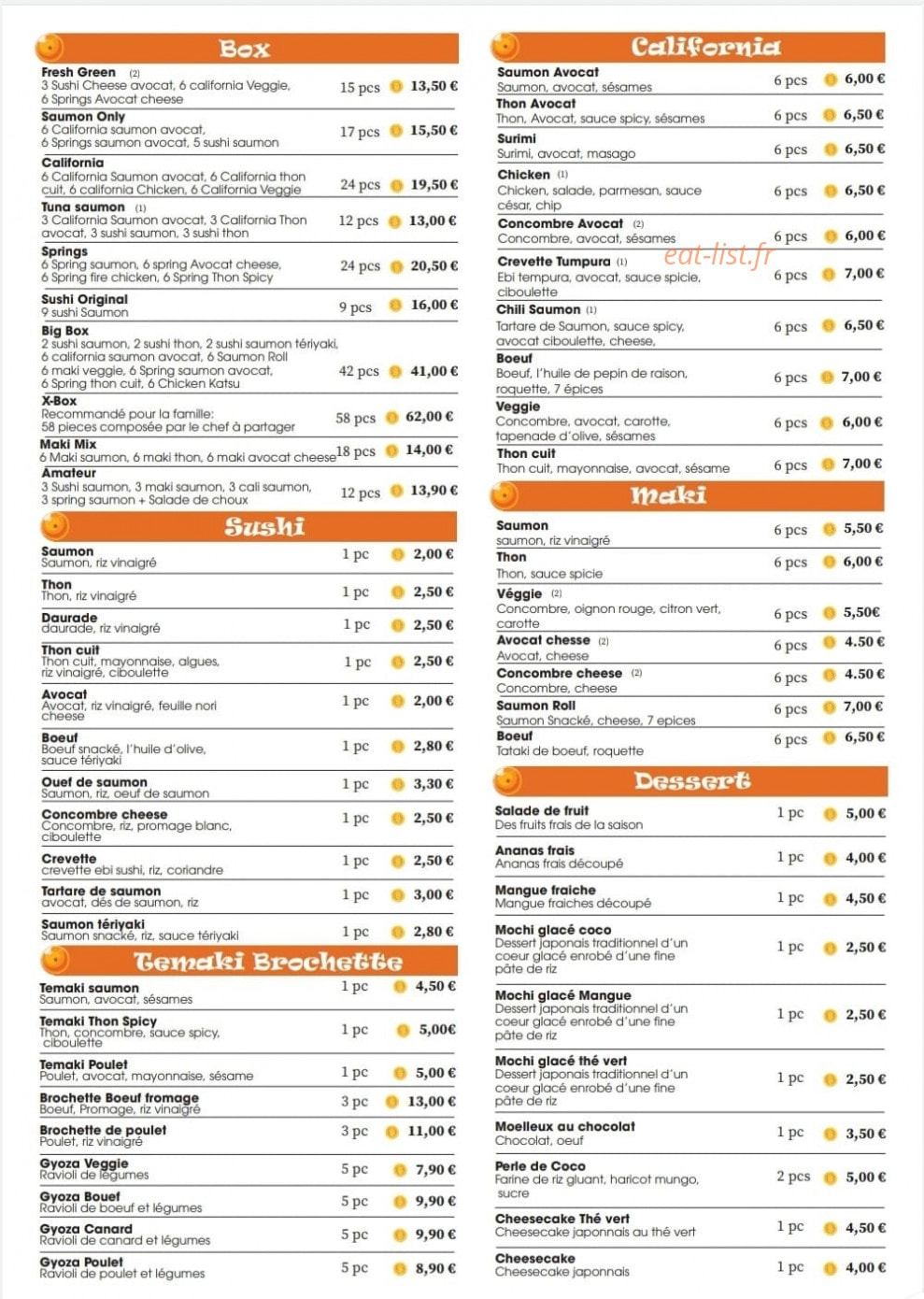 Buu Sushi — carte page 2