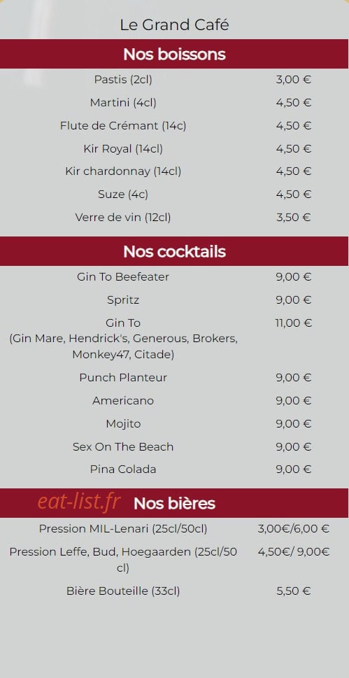 Le Grand Café — carte page 8