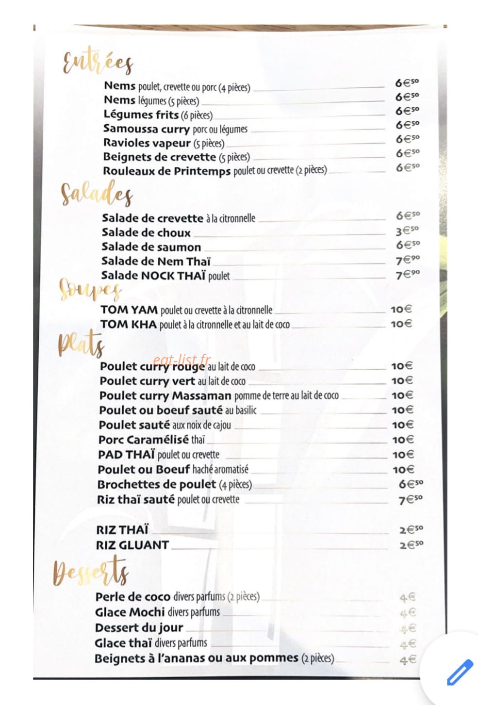 Nock Thaï — carte page 1