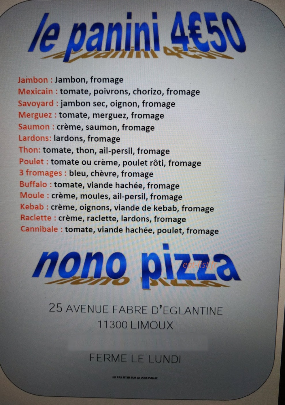 Nono Pizza — carte page 2