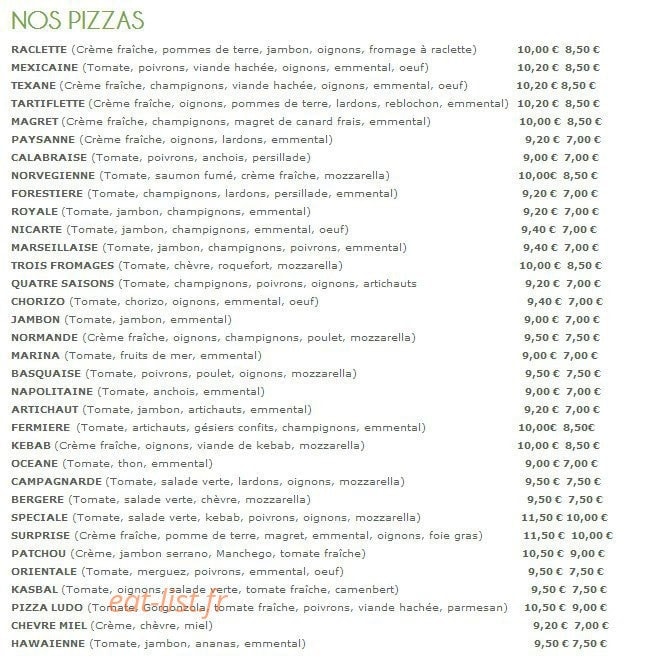 Pizza Shop — carte page 1