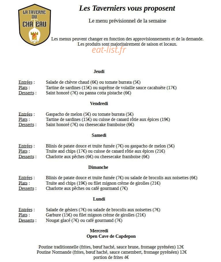 La Taverne du Château — carte page 1