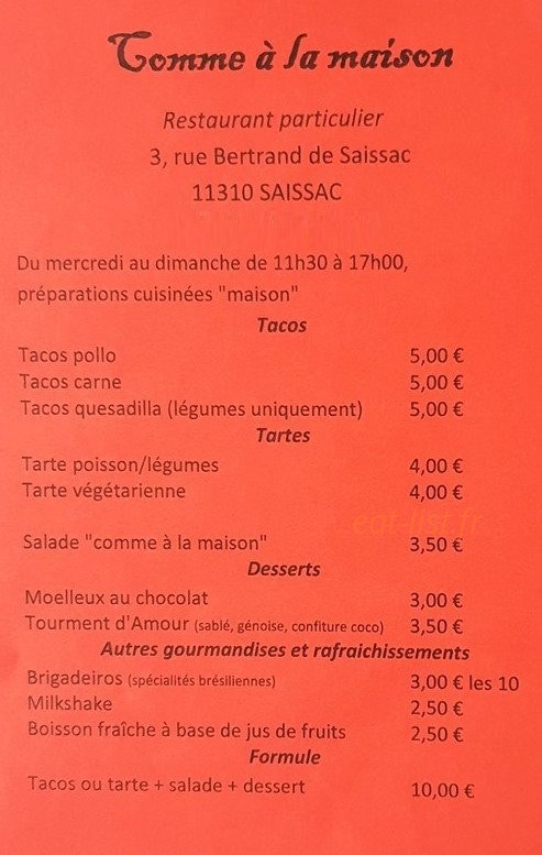 Comme a la Maison — carte page 1