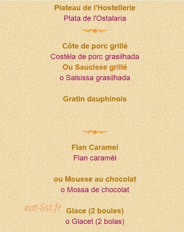 Hostellerie Etienne — carte page 1
