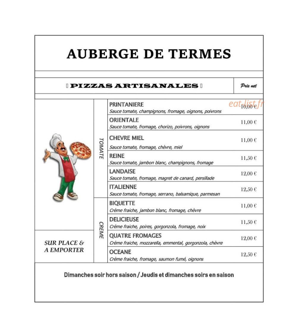 Auberge de Termes — carte page 1