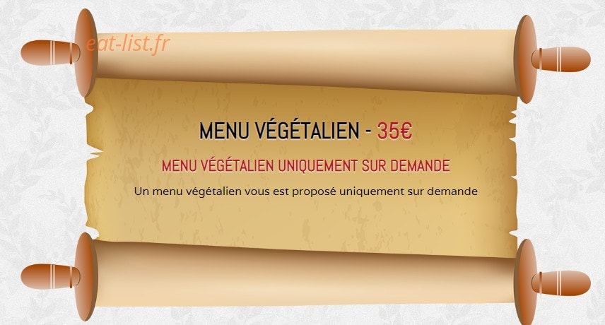Carte et menu de la rôtisserie Médiévale à Villerouge Termenes — menu végétarien
