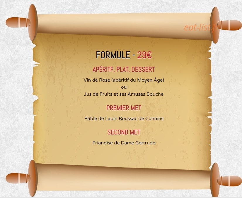 Carte et menu de la rôtisserie Médiévale à Villerouge Termenes — formule 29€