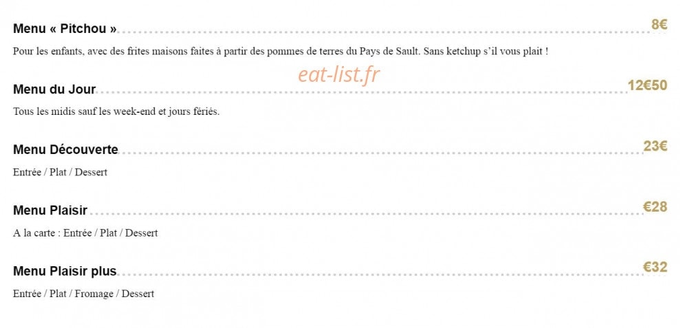 Hôtel Restaurant Bayle — carte page 1