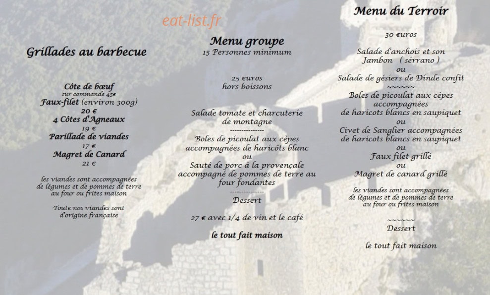 Auberge la Batteuse — carte page 1