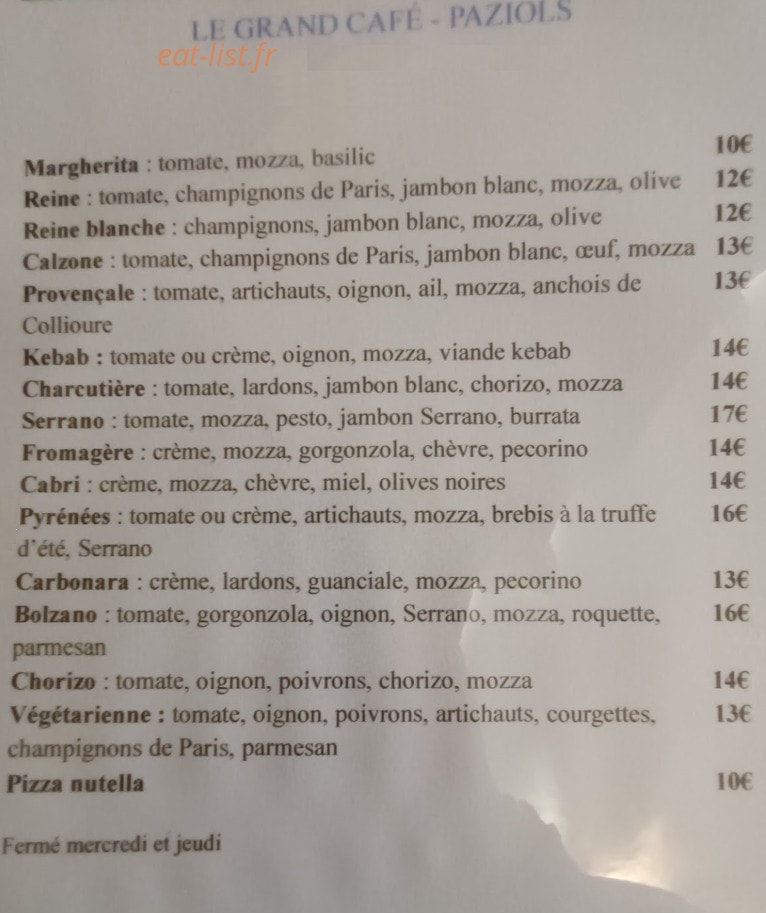 Le Grand Café — carte page 1