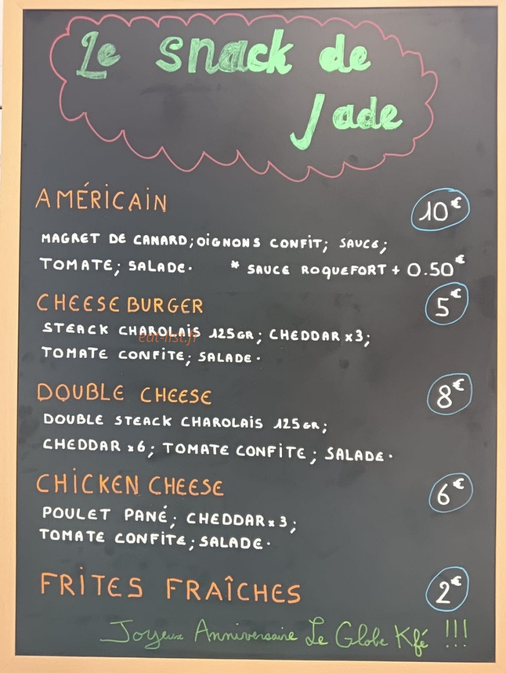Snack de Jade — carte page 1
