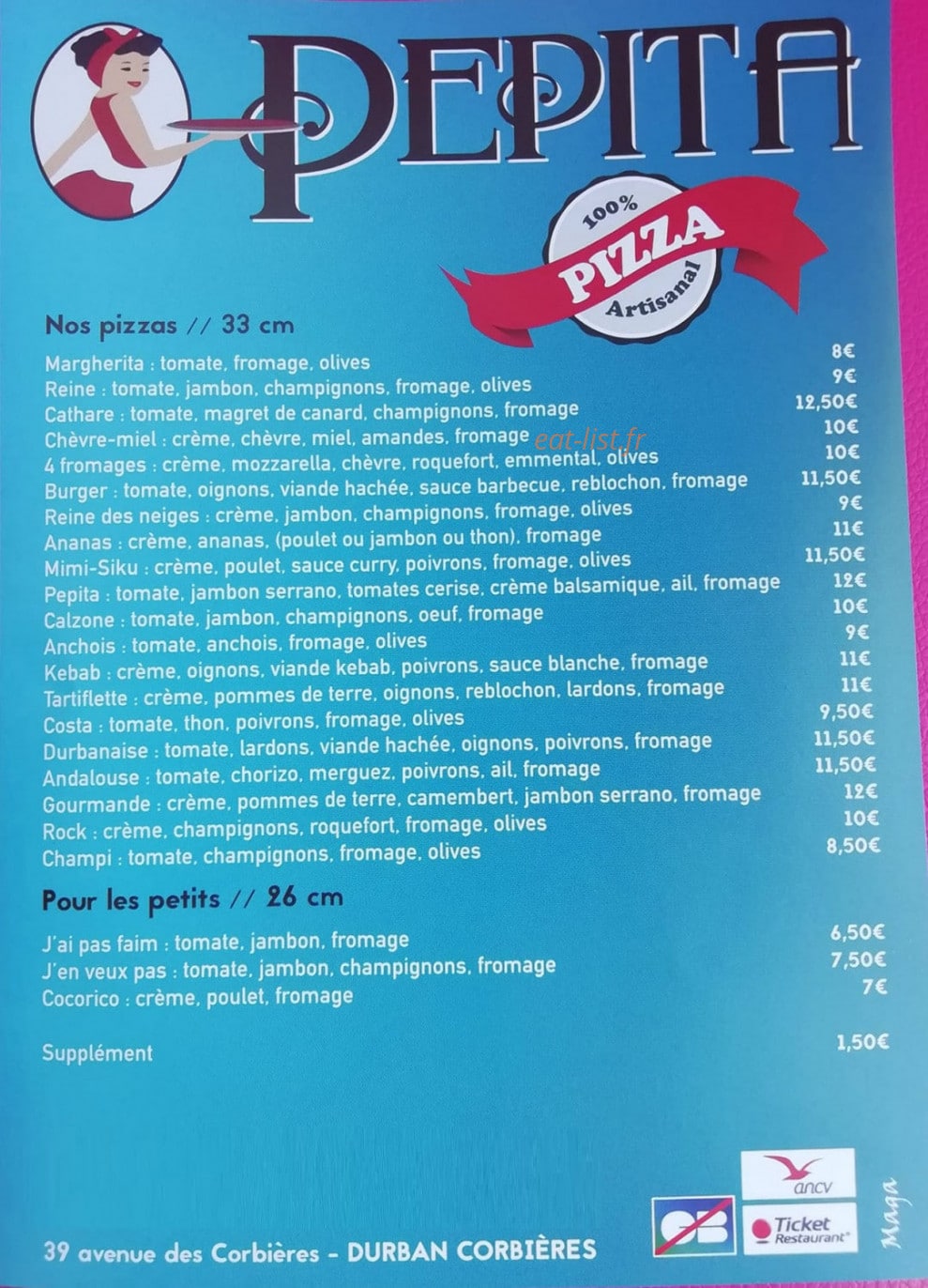 Pepita pizza — carte page 1