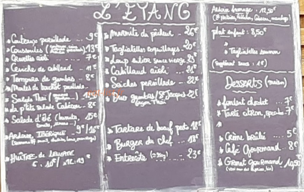 Carte et menu de L’étang à La Franqui — L'ardoise
