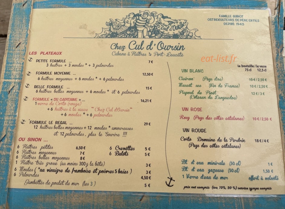 Chez Cul d'Oursin — carte page 1