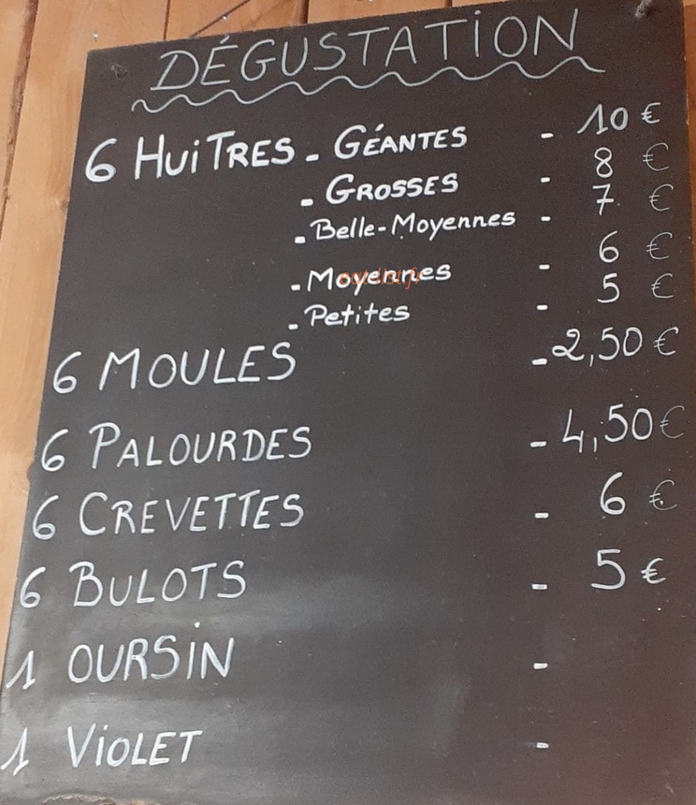 Chez Face d'Huître — carte page 1