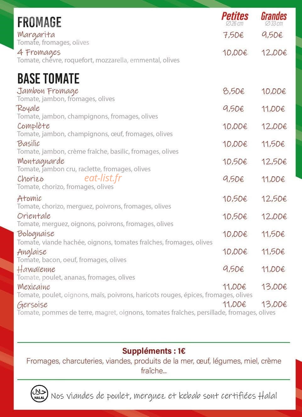Chez Marco Pizza — carte page 1