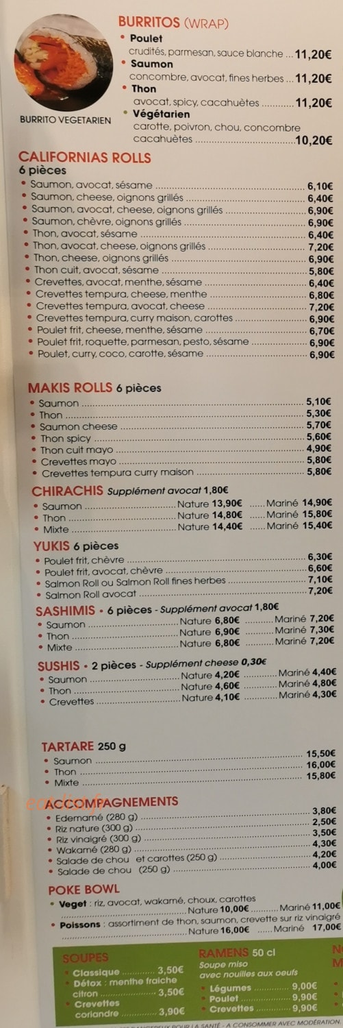 E Sushi — carte page 1