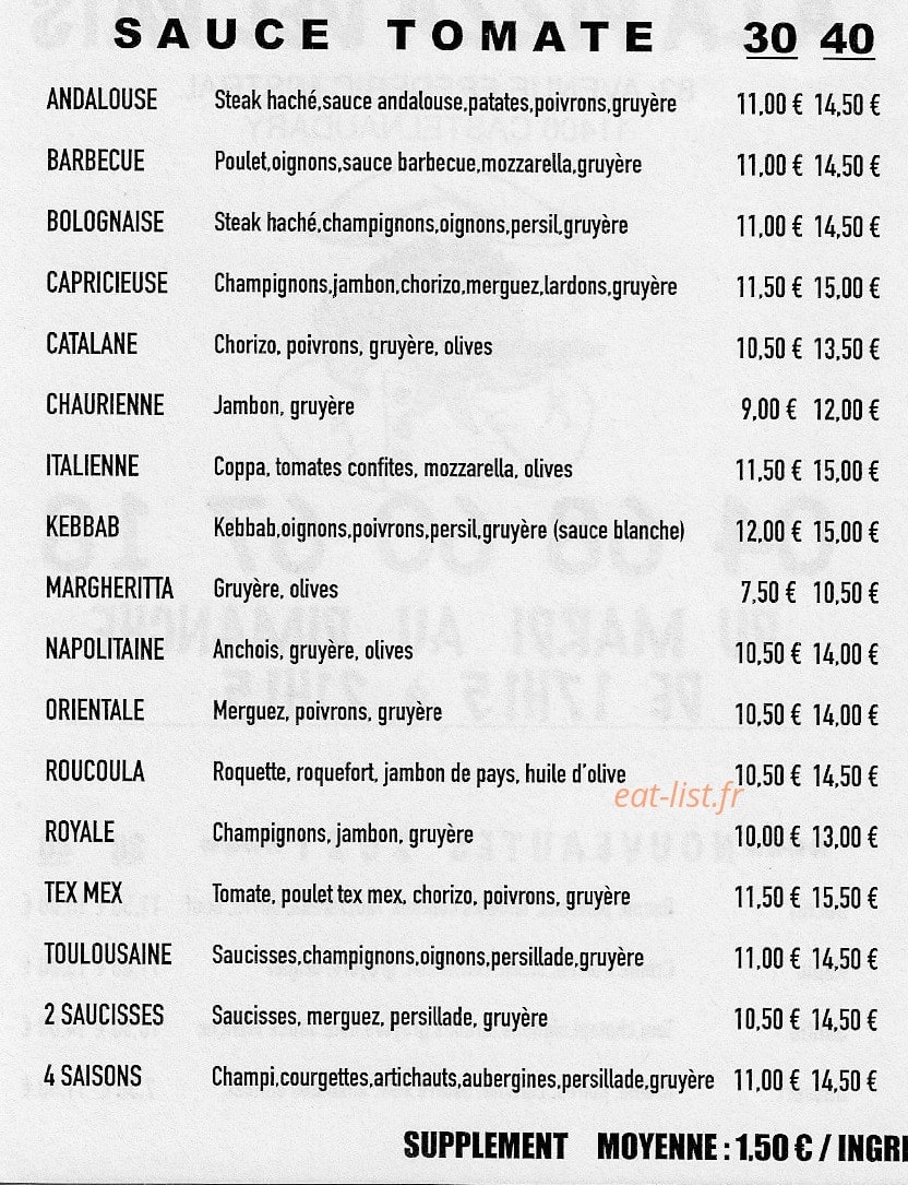 A la Pizza Del Pais — carte page 1