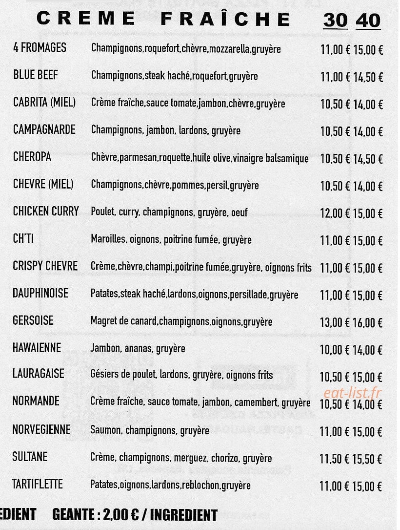 A la Pizza Del Pais — carte page 2
