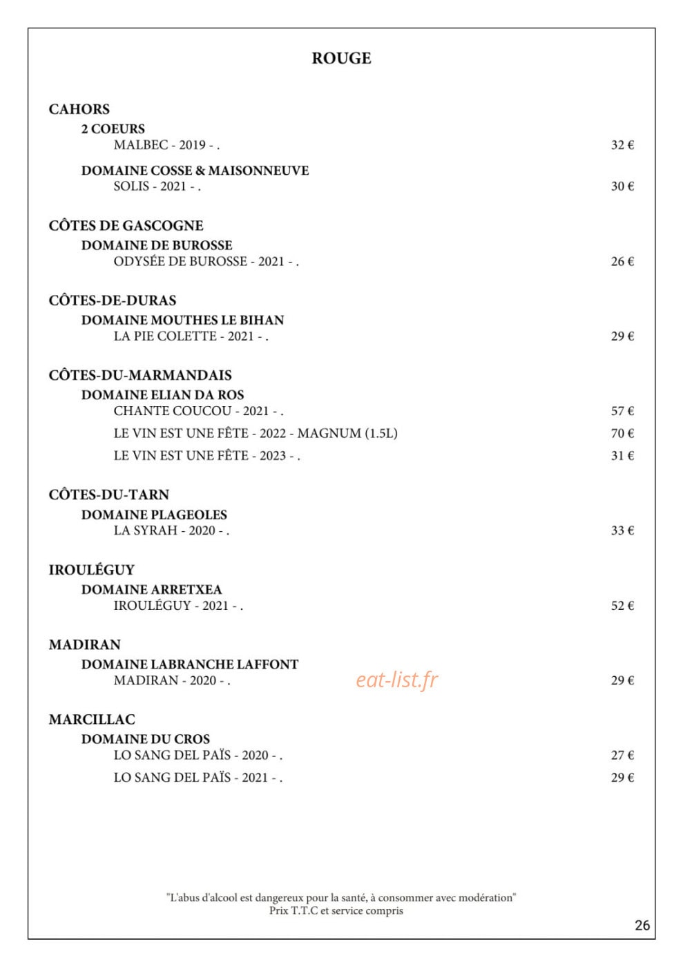 Gueuleton — carte page 31