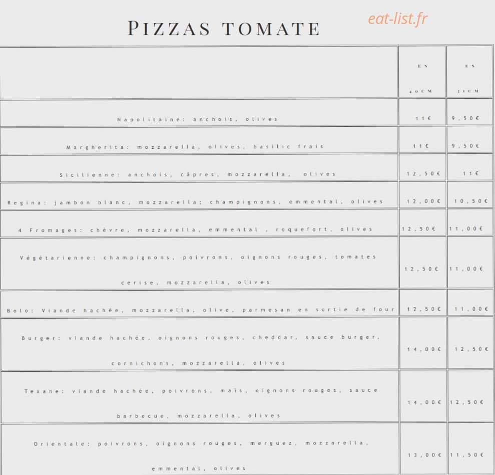 La Pizz' — carte page 1