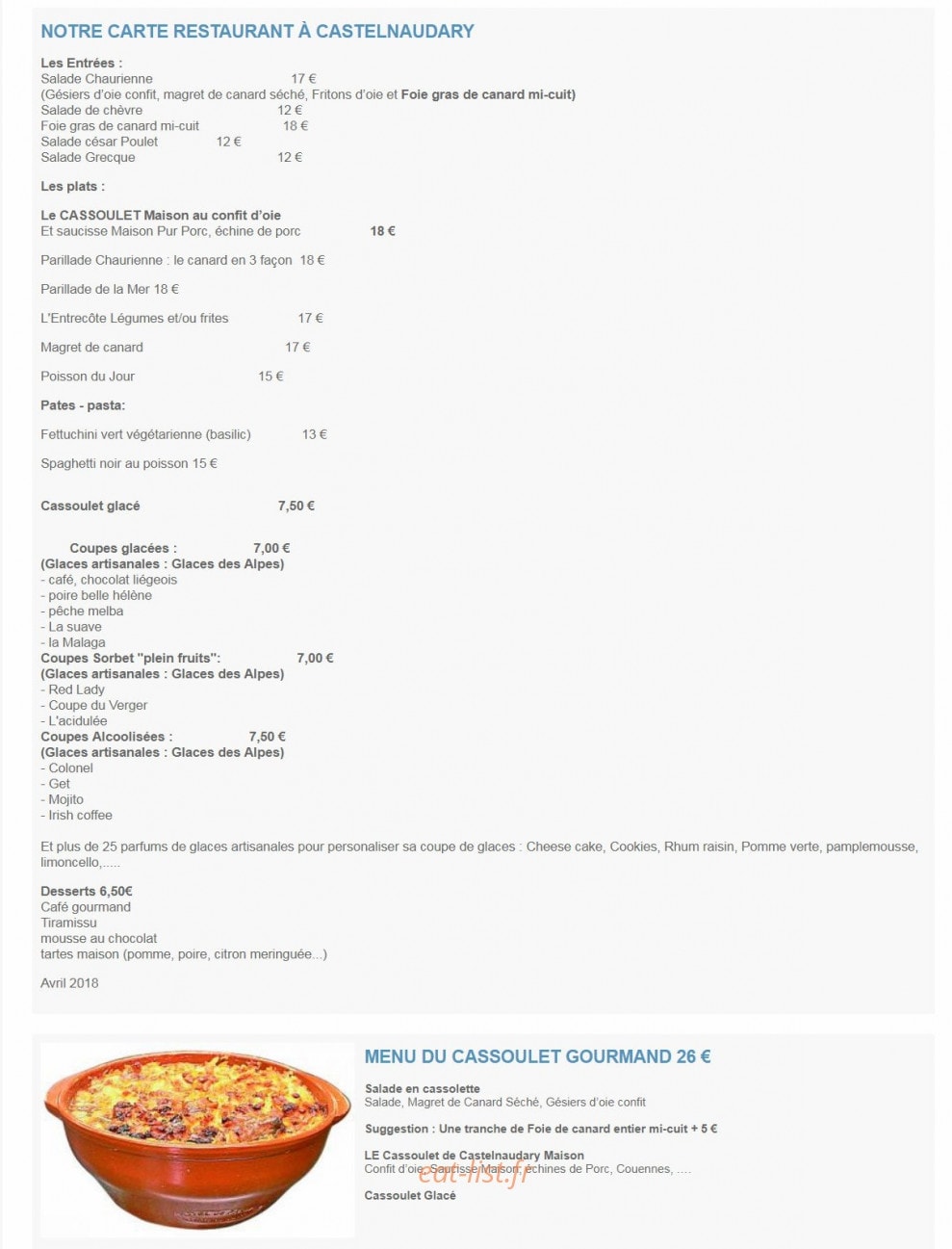 Le Cassoulet Gourmand — carte page 2