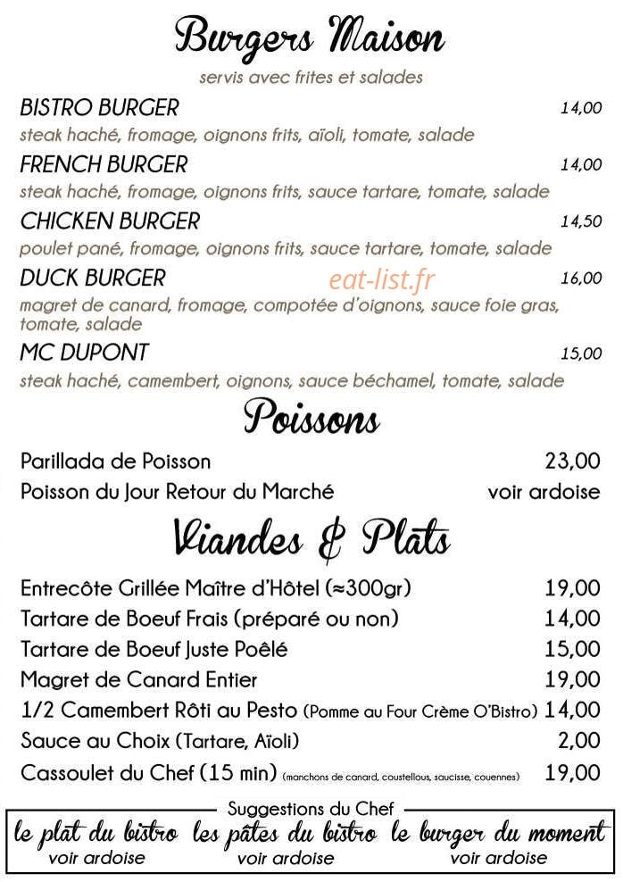 O'Bistro — carte page 3