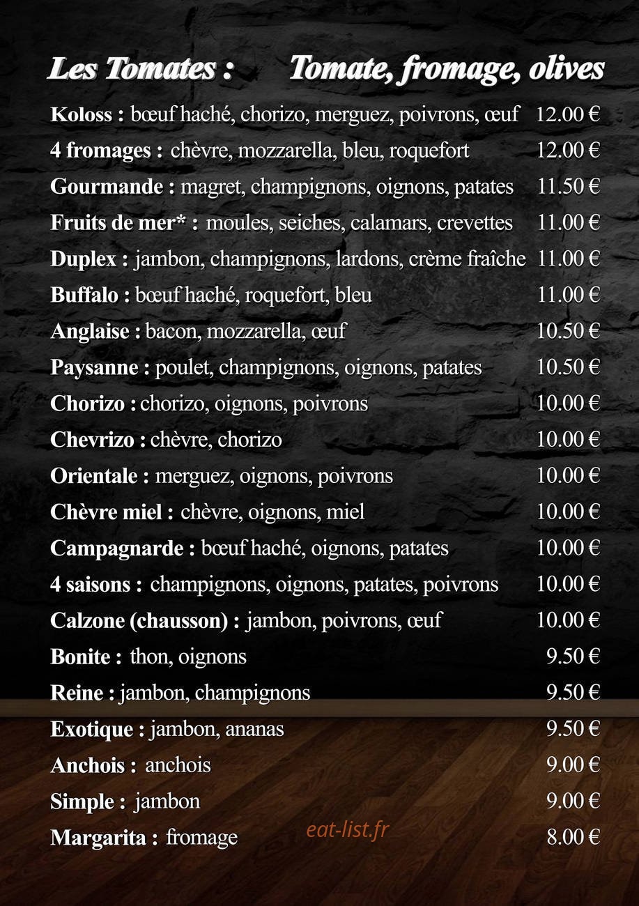 Pizzeria de l'Ecluse — carte page 1