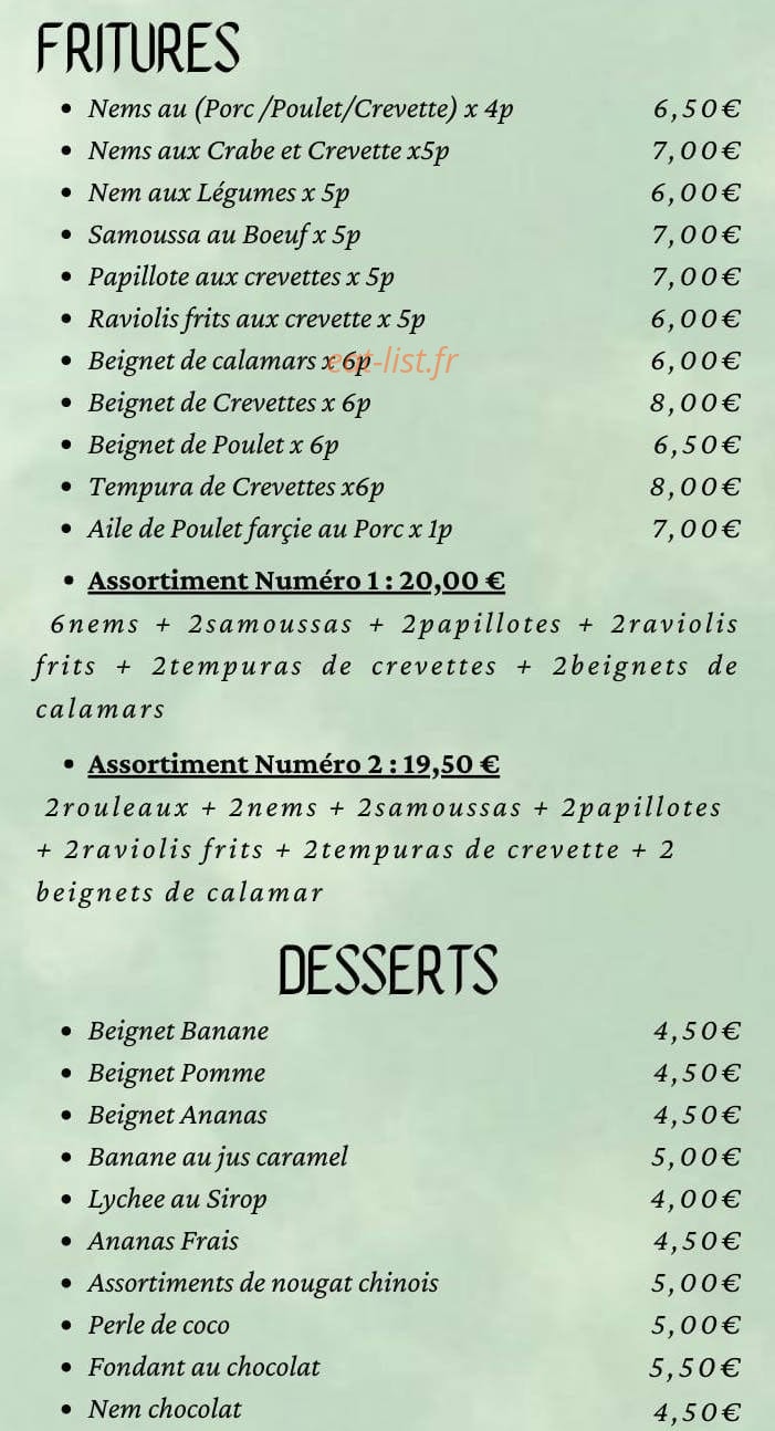 Carte et menu de Restaurant Nénuphar à Castelnaudary — Les fritures et desserts à emporter