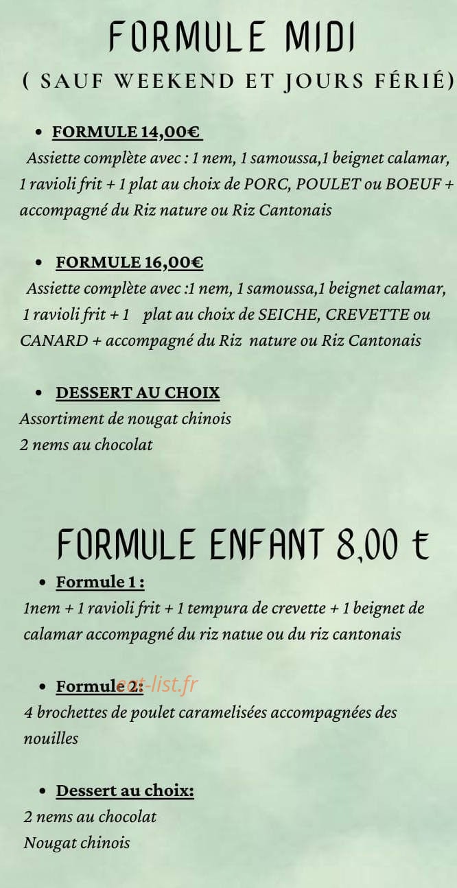 Carte et menu de Restaurant Nénuphar à Castelnaudary — Les formules à emporter