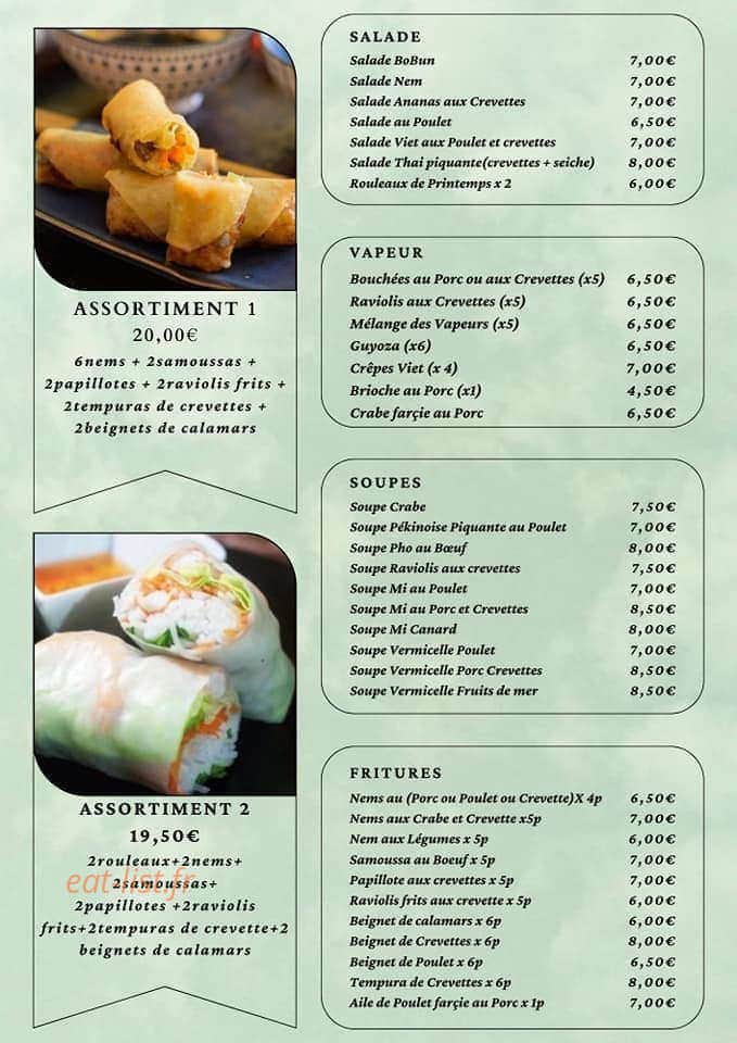 Carte et menu de Restaurant Nénuphar à Castelnaudary — Les salades, plats à vapeur, soupes...