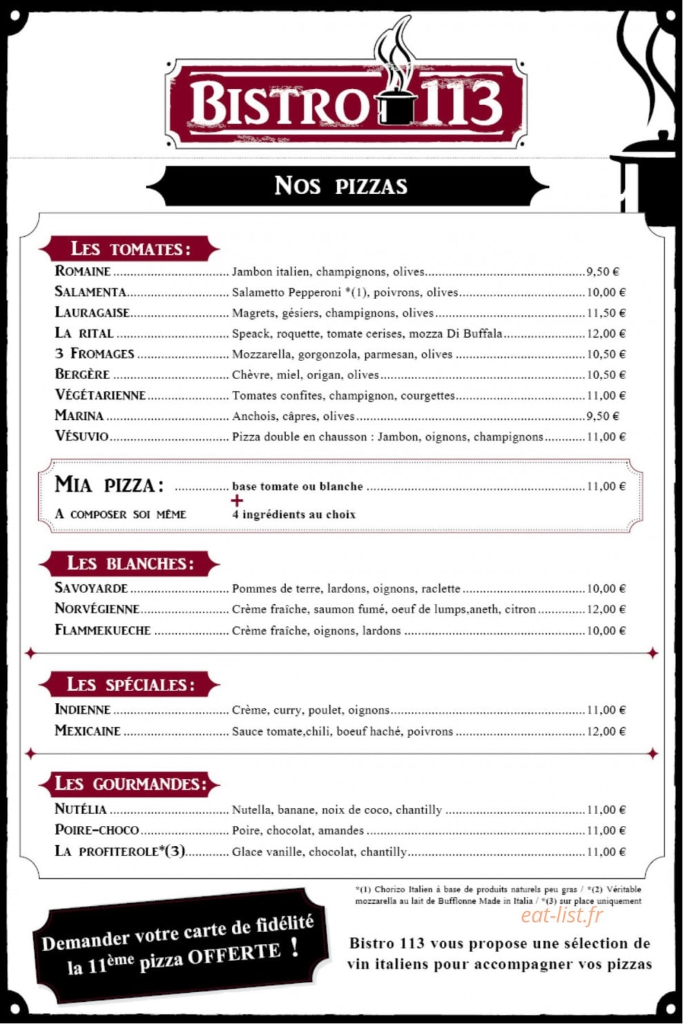 Bistro 113 — carte page 1