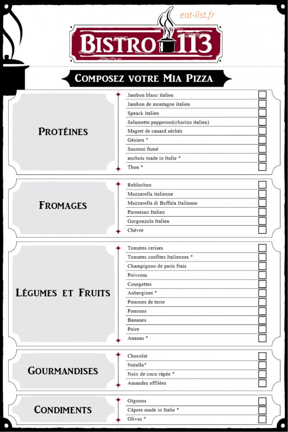 Bistro 113 — carte page 2